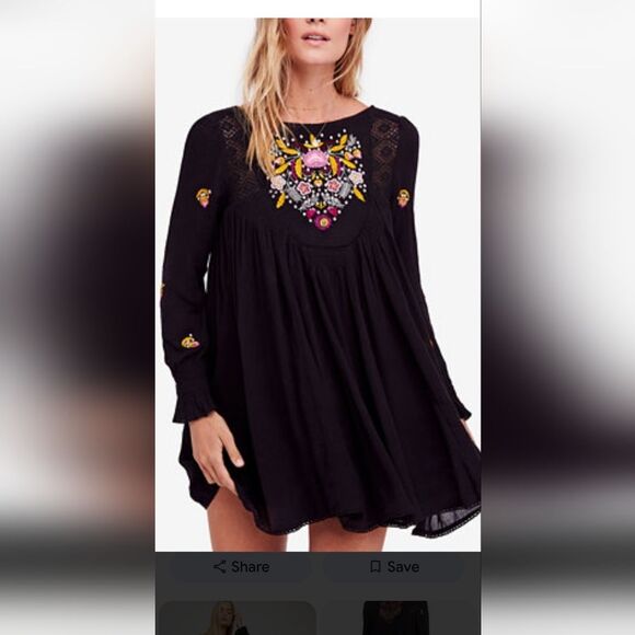 Free People Mohave Embroidered Mini Dress in Black Size Medium - Picture 2 of 9